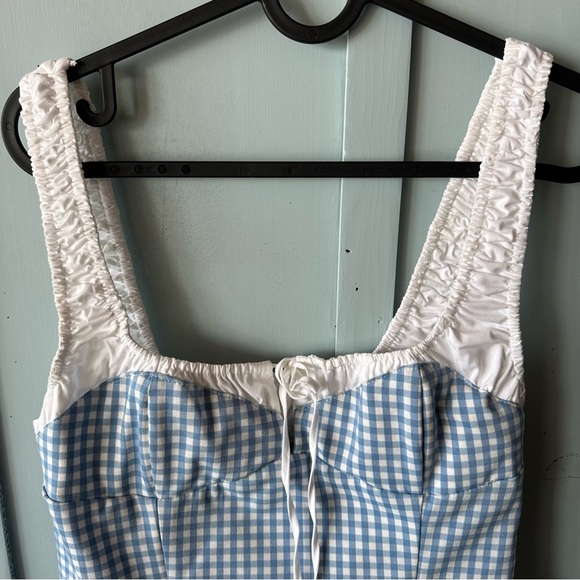 Zara Blue and White Sheath Mini Dress Sweetheart Neckline - Picture 5 of 11